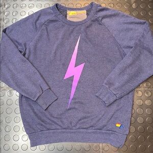Aviator Nation Blue Crewneck XL with Pink Lightning Bolt